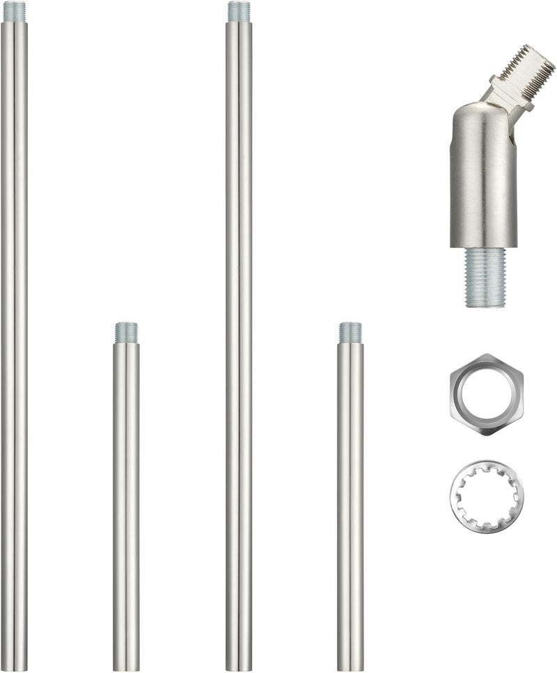 Canomo Chandelier Extension Poles Lighting Fixture Downrods with 1/8-IP Threaded 3/8" Diameter Insert Pipes and 180 Degrees Sloped Adapter for Pendant Light, Nickel (12 Inch and 6 Inch) - Image 1